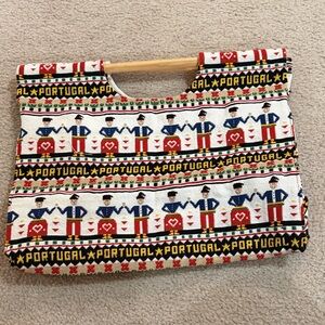 Colorful Portugal Themed Tote Bag with wooden handles
